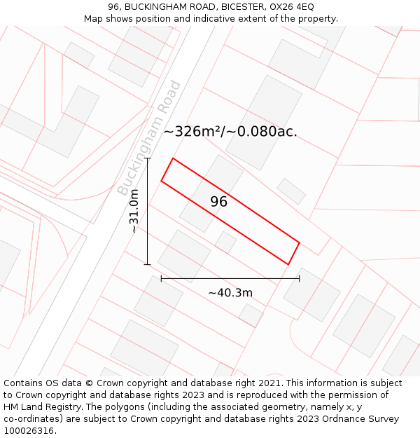 96, BUCKINGHAM ROAD, BICESTER, OX26 4EQ: Plot and title map