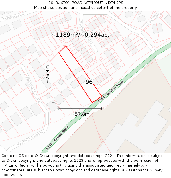 96, BUXTON ROAD, WEYMOUTH, DT4 9PS: Plot and title map