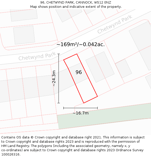 96, CHETWYND PARK, CANNOCK, WS12 0NZ: Plot and title map