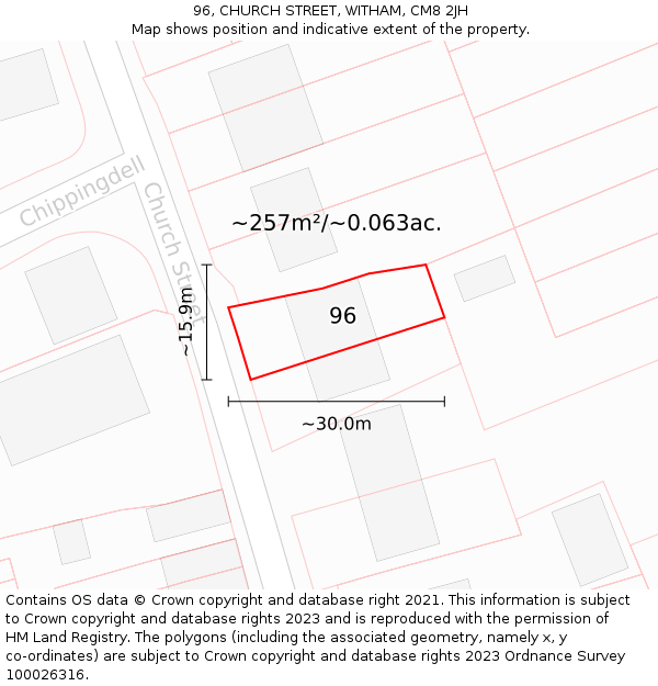 96, CHURCH STREET, WITHAM, CM8 2JH: Plot and title map