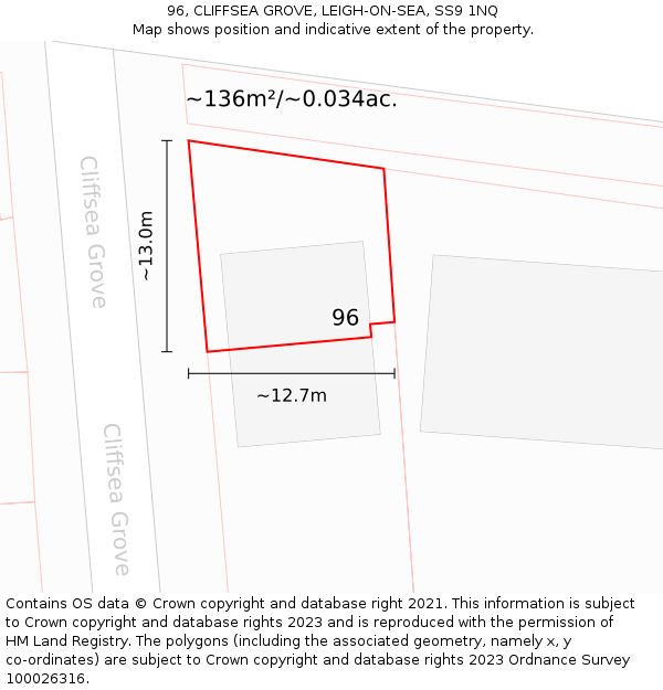 96, CLIFFSEA GROVE, LEIGH-ON-SEA, SS9 1NQ: Plot and title map