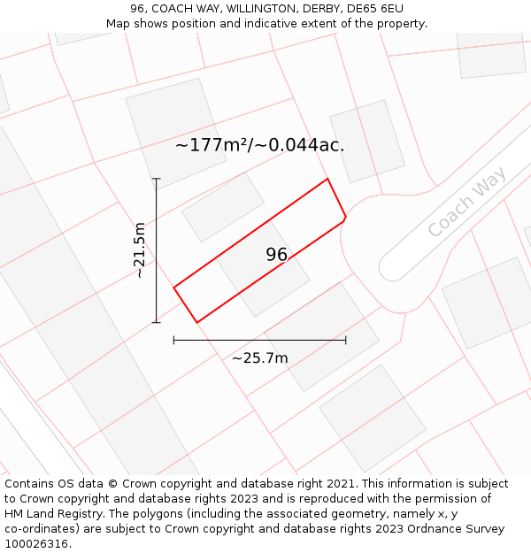 96, COACH WAY, WILLINGTON, DERBY, DE65 6EU: Plot and title map