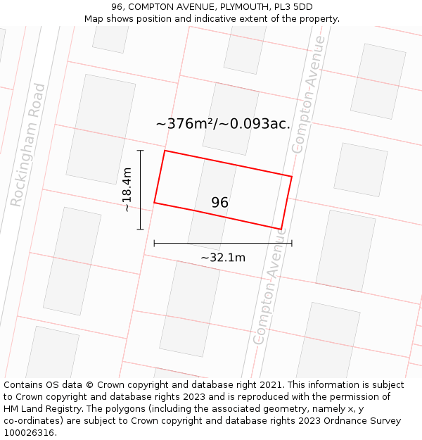 96, COMPTON AVENUE, PLYMOUTH, PL3 5DD: Plot and title map