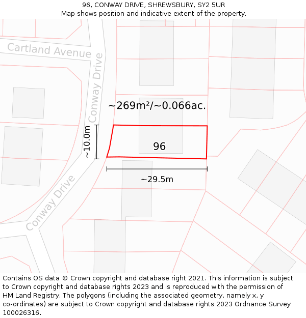 96, CONWAY DRIVE, SHREWSBURY, SY2 5UR: Plot and title map