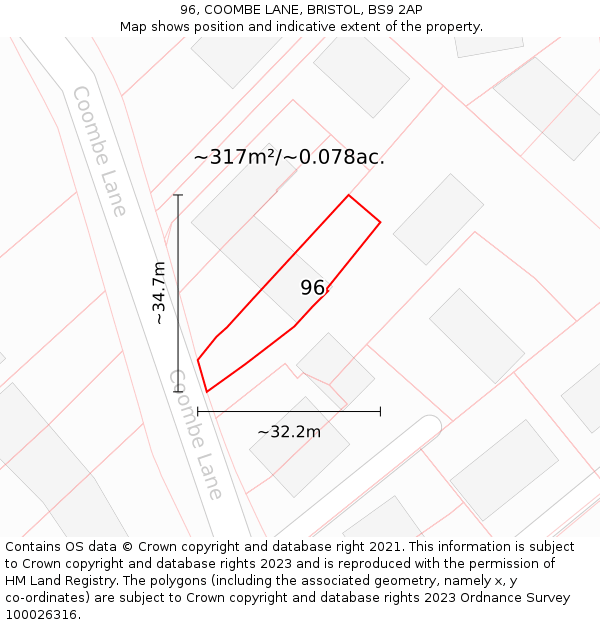 96, COOMBE LANE, BRISTOL, BS9 2AP: Plot and title map