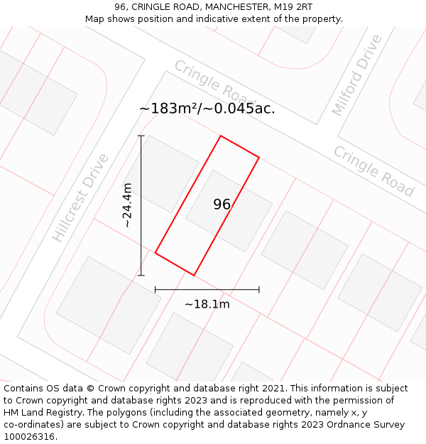 96, CRINGLE ROAD, MANCHESTER, M19 2RT: Plot and title map