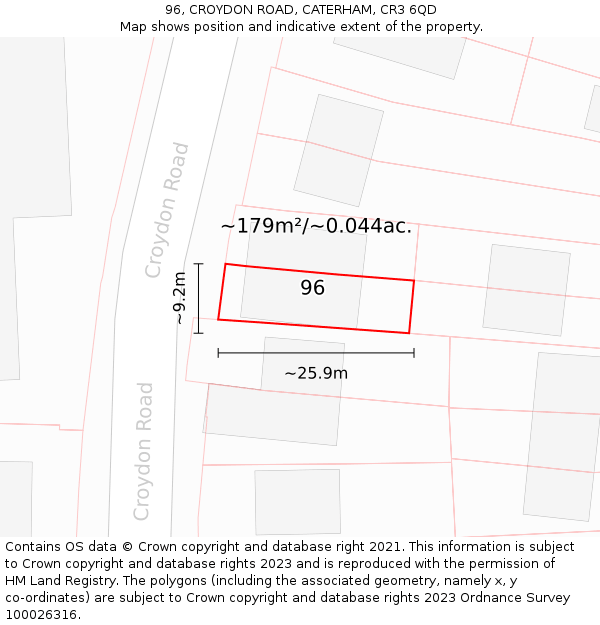 96, CROYDON ROAD, CATERHAM, CR3 6QD: Plot and title map