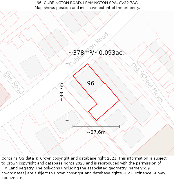 96, CUBBINGTON ROAD, LEAMINGTON SPA, CV32 7AG: Plot and title map