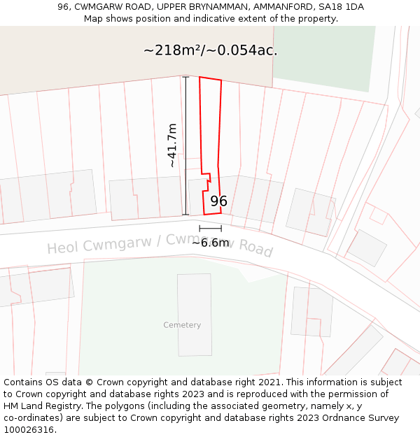 96, CWMGARW ROAD, UPPER BRYNAMMAN, AMMANFORD, SA18 1DA: Plot and title map