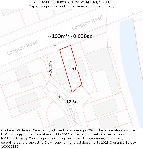 96, DANEBOWER ROAD, STOKE-ON-TRENT, ST4 8TJ: Plot and title map