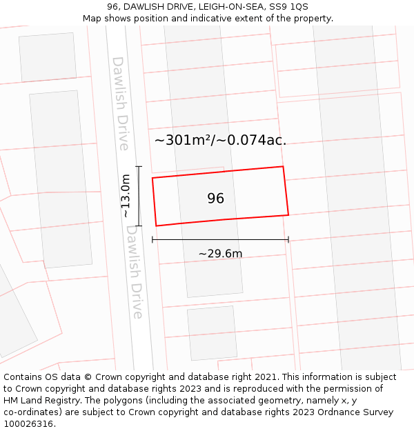 96, DAWLISH DRIVE, LEIGH-ON-SEA, SS9 1QS: Plot and title map