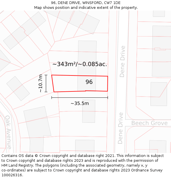 96, DENE DRIVE, WINSFORD, CW7 1DE: Plot and title map