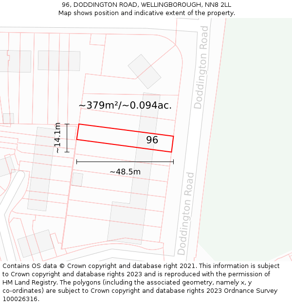 96, DODDINGTON ROAD, WELLINGBOROUGH, NN8 2LL: Plot and title map