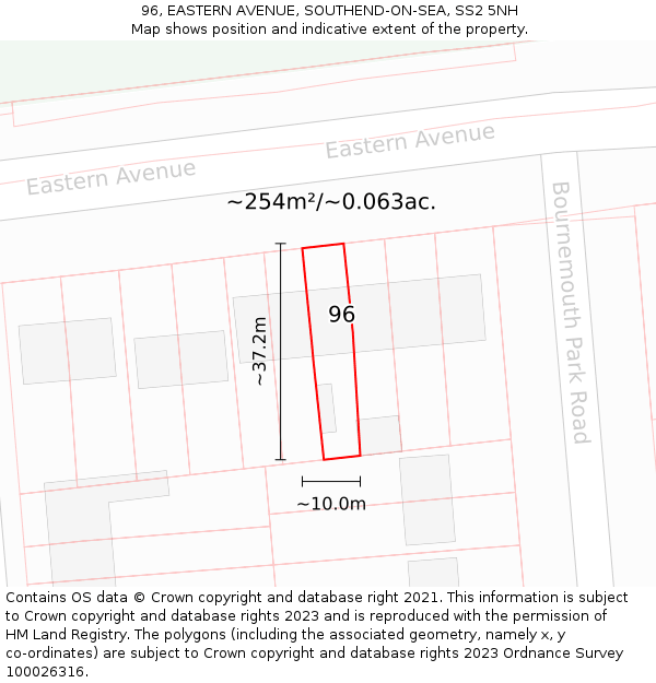 96, EASTERN AVENUE, SOUTHEND-ON-SEA, SS2 5NH: Plot and title map