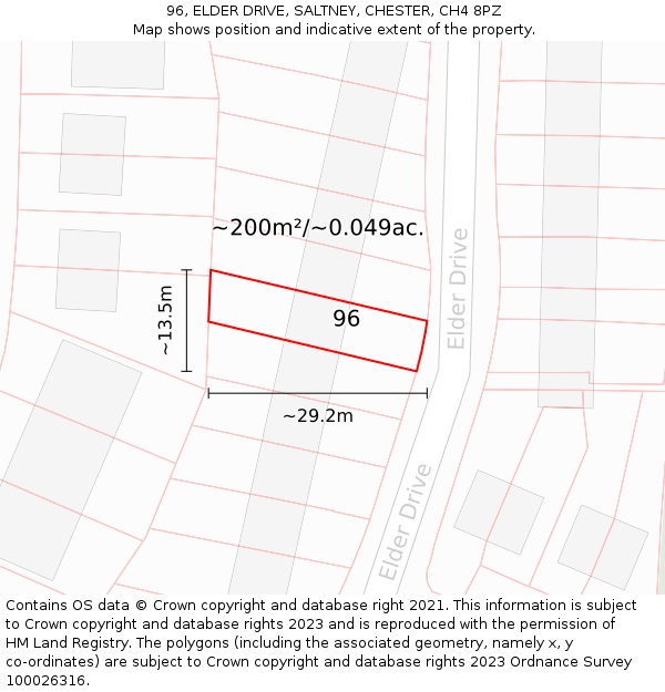 96, ELDER DRIVE, SALTNEY, CHESTER, CH4 8PZ: Plot and title map