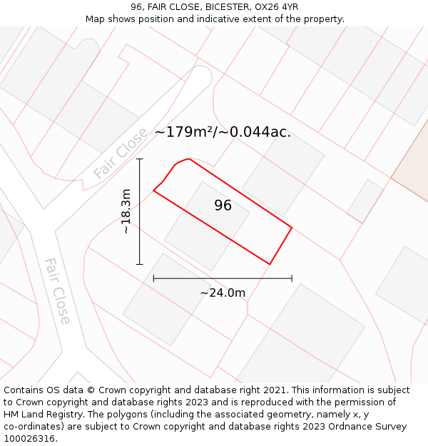 96, FAIR CLOSE, BICESTER, OX26 4YR: Plot and title map