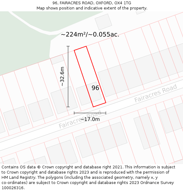 96, FAIRACRES ROAD, OXFORD, OX4 1TG: Plot and title map