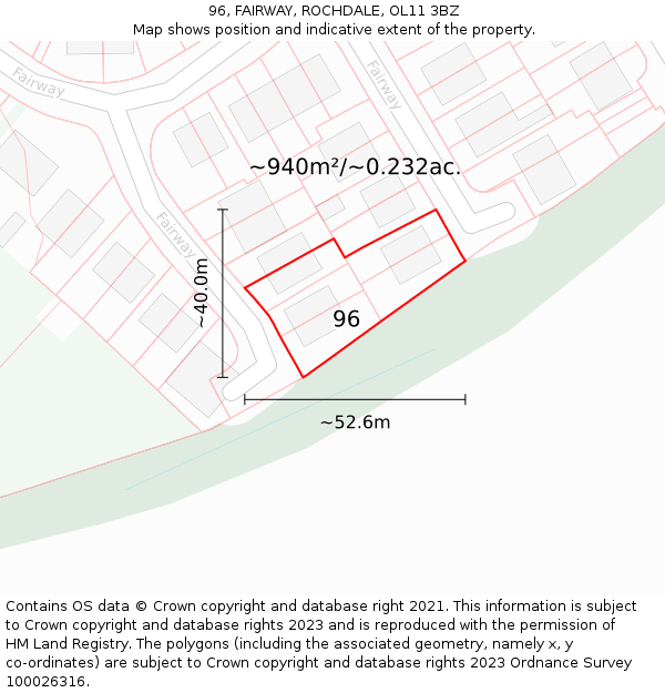 96, FAIRWAY, ROCHDALE, OL11 3BZ: Plot and title map