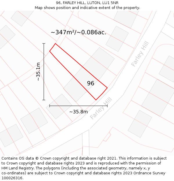 96, FARLEY HILL, LUTON, LU1 5NR: Plot and title map