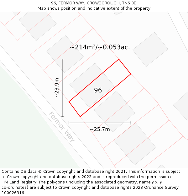 96, FERMOR WAY, CROWBOROUGH, TN6 3BJ: Plot and title map