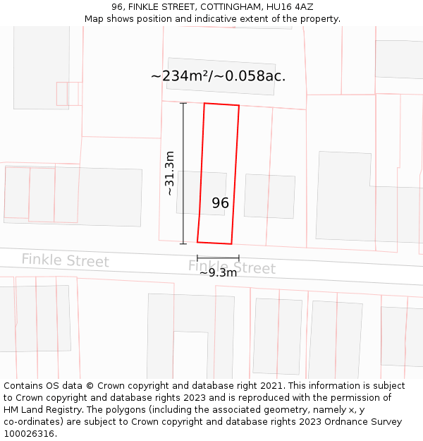 96, FINKLE STREET, COTTINGHAM, HU16 4AZ: Plot and title map