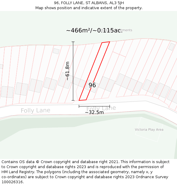 96, FOLLY LANE, ST ALBANS, AL3 5JH: Plot and title map