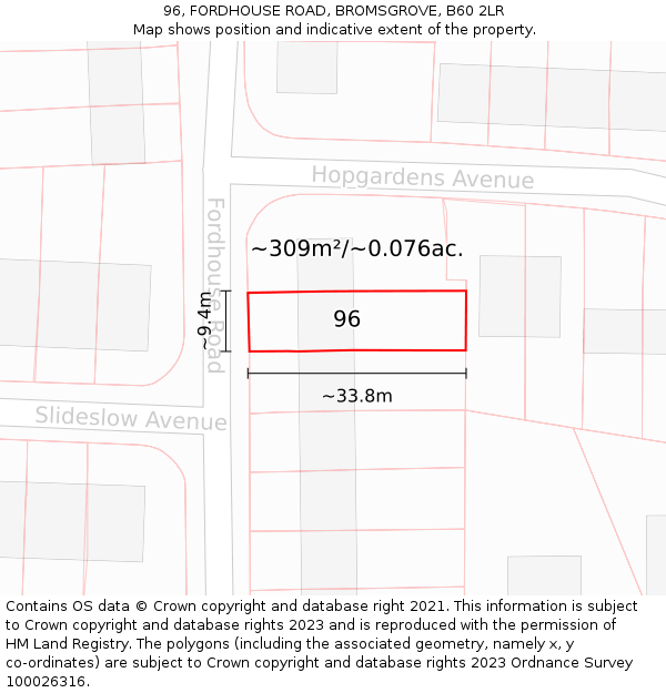 96, FORDHOUSE ROAD, BROMSGROVE, B60 2LR: Plot and title map