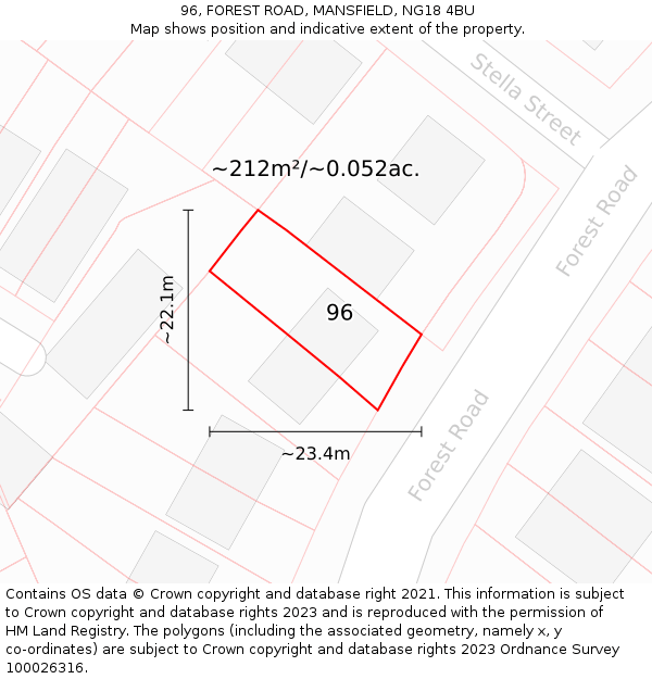 96, FOREST ROAD, MANSFIELD, NG18 4BU: Plot and title map