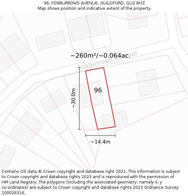 96, FOXBURROWS AVENUE, GUILDFORD, GU2 8HZ: Plot and title map