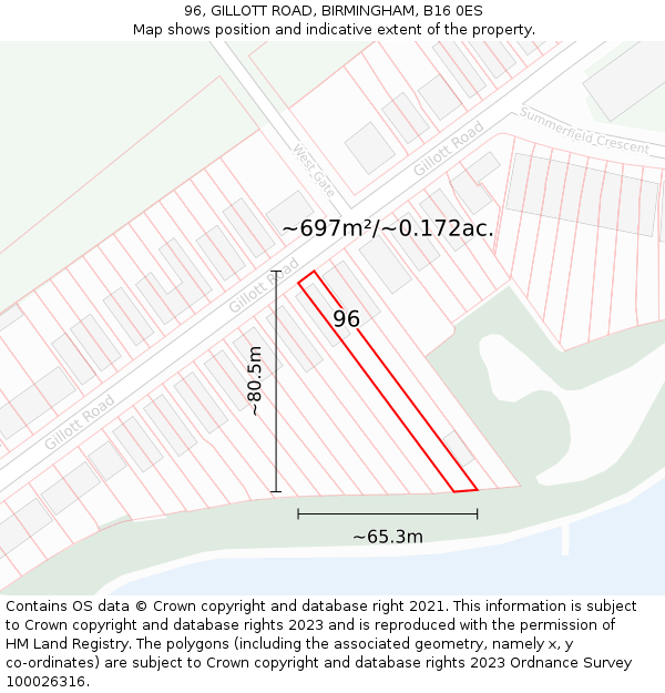 96, GILLOTT ROAD, BIRMINGHAM, B16 0ES: Plot and title map