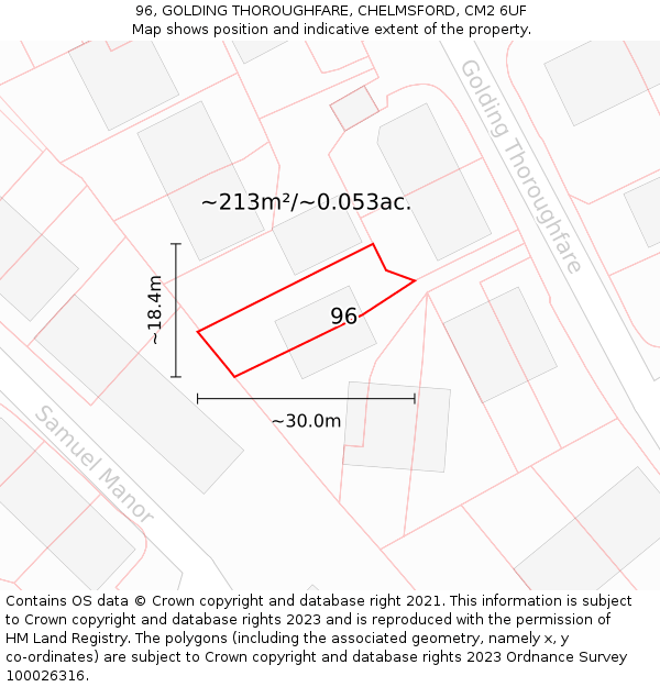 96, GOLDING THOROUGHFARE, CHELMSFORD, CM2 6UF: Plot and title map