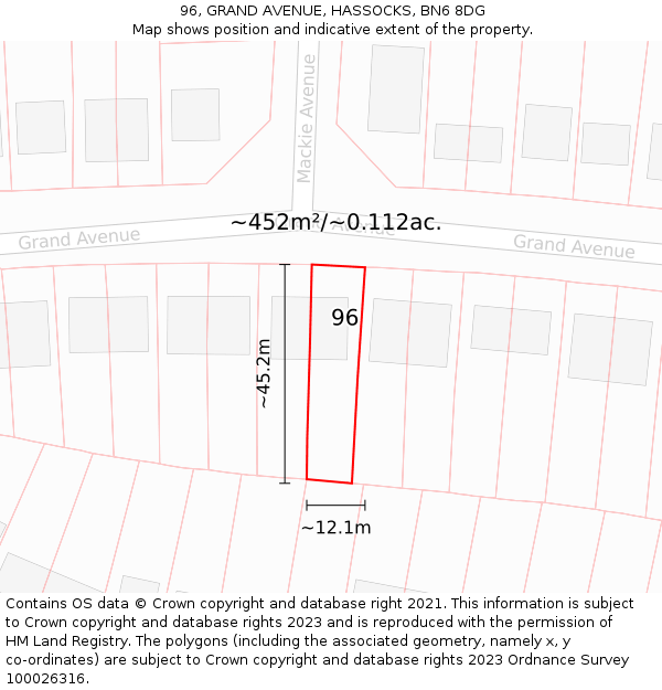 96, GRAND AVENUE, HASSOCKS, BN6 8DG: Plot and title map