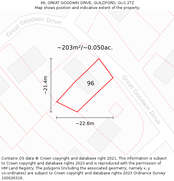 96, GREAT GOODWIN DRIVE, GUILDFORD, GU1 2TZ: Plot and title map