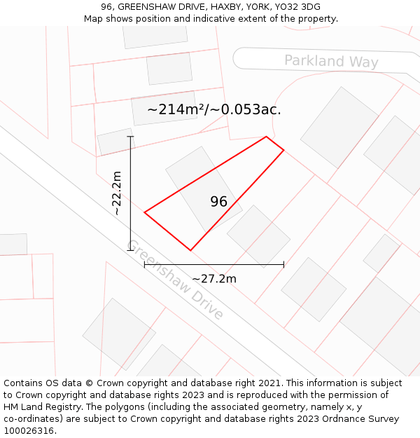 96, GREENSHAW DRIVE, HAXBY, YORK, YO32 3DG: Plot and title map