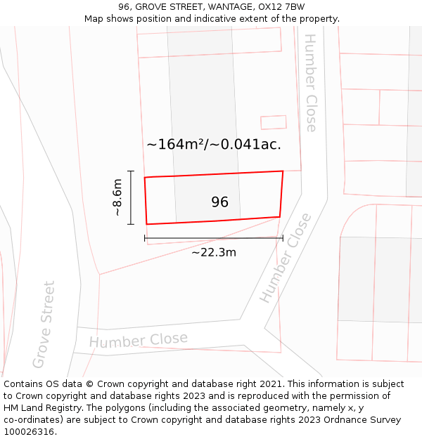 96, GROVE STREET, WANTAGE, OX12 7BW: Plot and title map