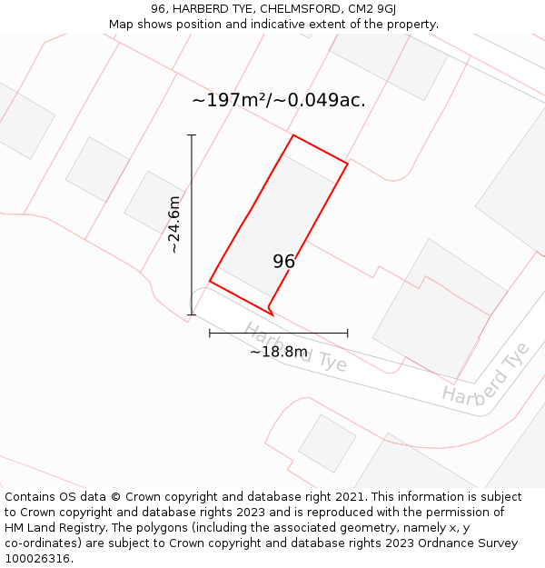 96, HARBERD TYE, CHELMSFORD, CM2 9GJ: Plot and title map