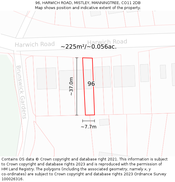 96, HARWICH ROAD, MISTLEY, MANNINGTREE, CO11 2DB: Plot and title map