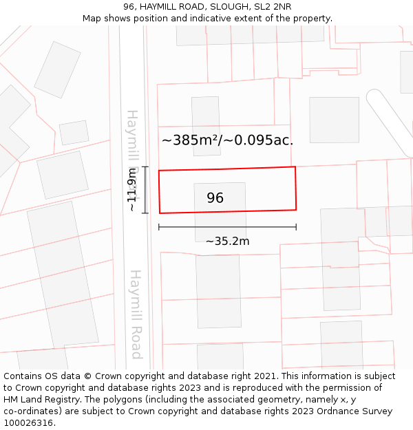 96, HAYMILL ROAD, SLOUGH, SL2 2NR: Plot and title map