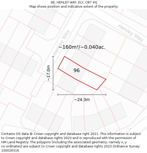 96, HENLEY WAY, ELY, CB7 4YJ: Plot and title map