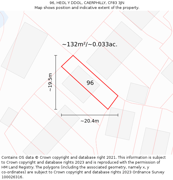 96, HEOL Y DDOL, CAERPHILLY, CF83 3JN: Plot and title map