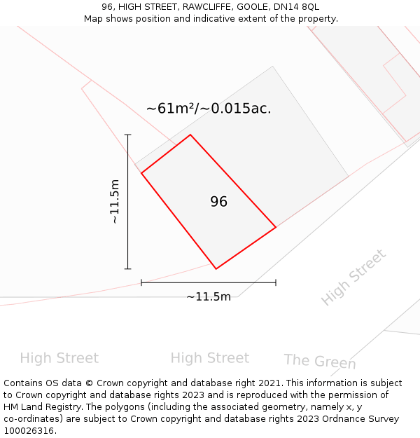 96, HIGH STREET, RAWCLIFFE, GOOLE, DN14 8QL: Plot and title map