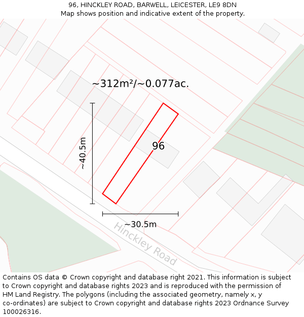 96, HINCKLEY ROAD, BARWELL, LEICESTER, LE9 8DN: Plot and title map