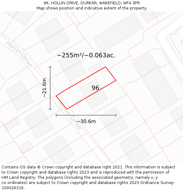 96, HOLLIN DRIVE, DURKAR, WAKEFIELD, WF4 3PR: Plot and title map