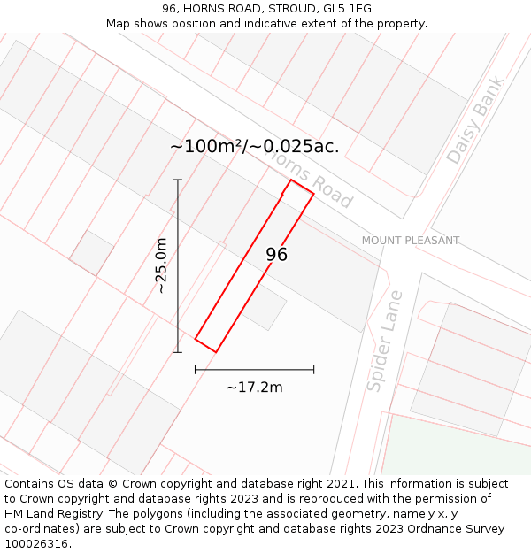 96, HORNS ROAD, STROUD, GL5 1EG: Plot and title map