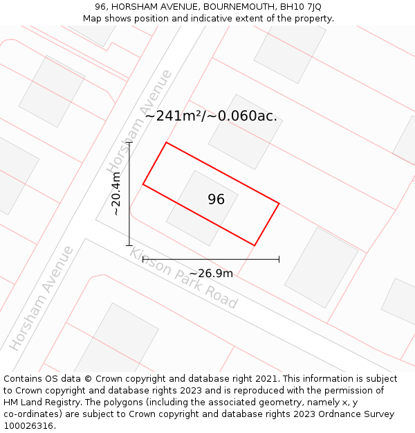 96, HORSHAM AVENUE, BOURNEMOUTH, BH10 7JQ: Plot and title map