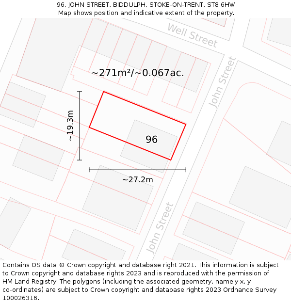 96, JOHN STREET, BIDDULPH, STOKE-ON-TRENT, ST8 6HW: Plot and title map