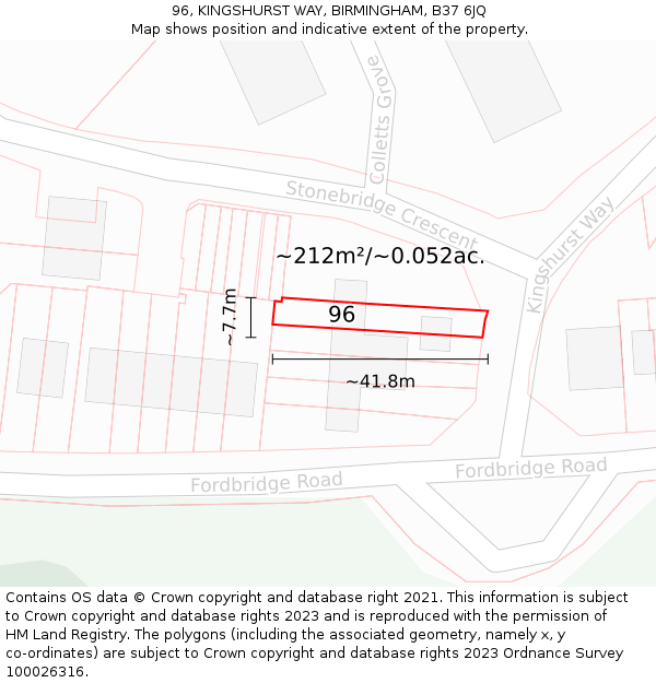 96, KINGSHURST WAY, BIRMINGHAM, B37 6JQ: Plot and title map