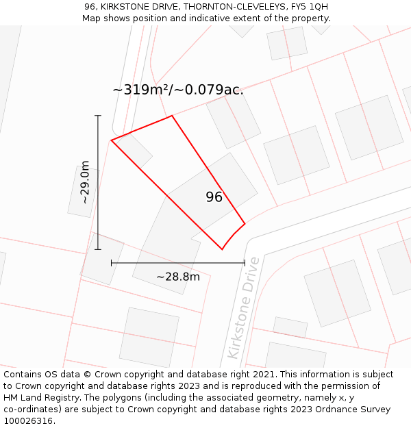 96, KIRKSTONE DRIVE, THORNTON-CLEVELEYS, FY5 1QH: Plot and title map