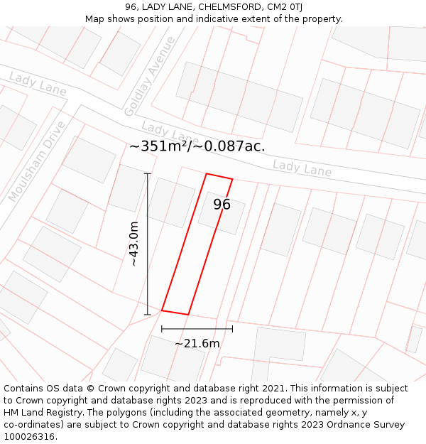 96, LADY LANE, CHELMSFORD, CM2 0TJ: Plot and title map