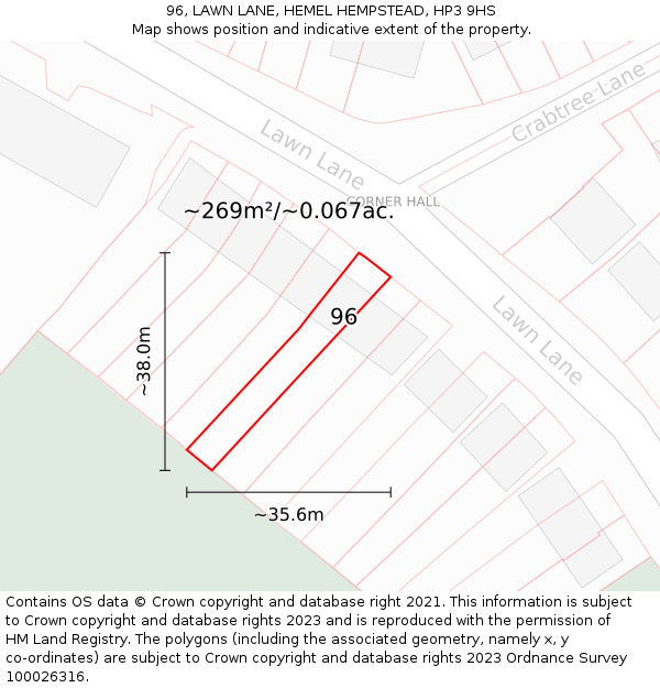 96, LAWN LANE, HEMEL HEMPSTEAD, HP3 9HS: Plot and title map